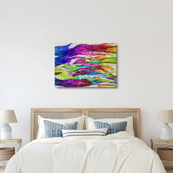 Obraz - Tehlový múr s farebnými plameňmi (70x50 cm)