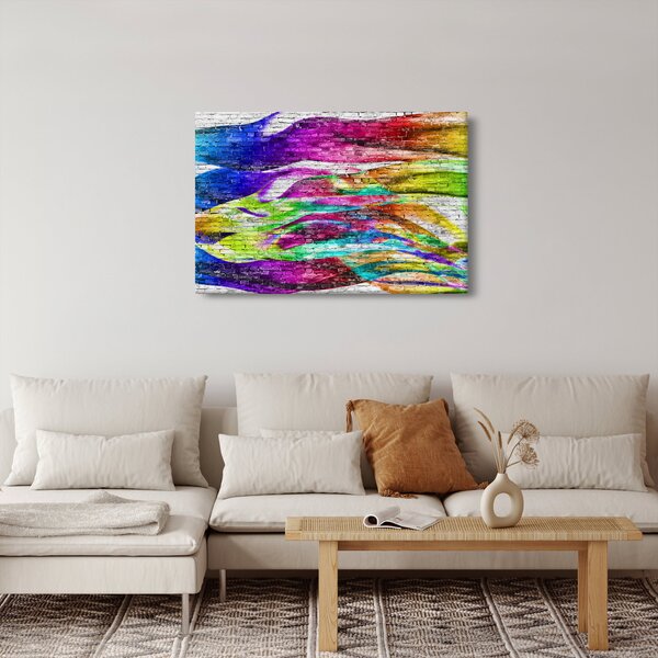 Obraz - Tehlový múr s farebnými plameňmi (90x60 cm)