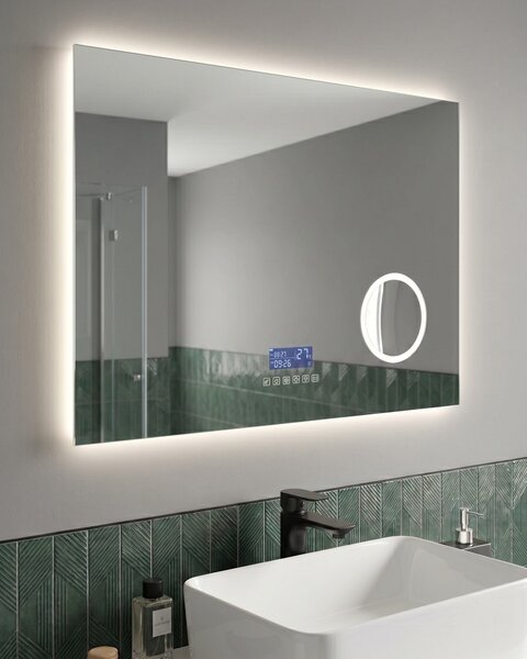 Kúpeľňové nástenné LED zrkadlo strieborné obdĺžnikové 80 x 60 cm s Bluetooth reproduktorom