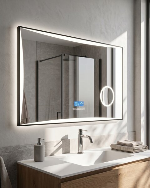 Kúpeľňové nástenné LED zrkadlo strieborné obdĺžnikové 100 x 60 cm s Bluetooth reproduktorom