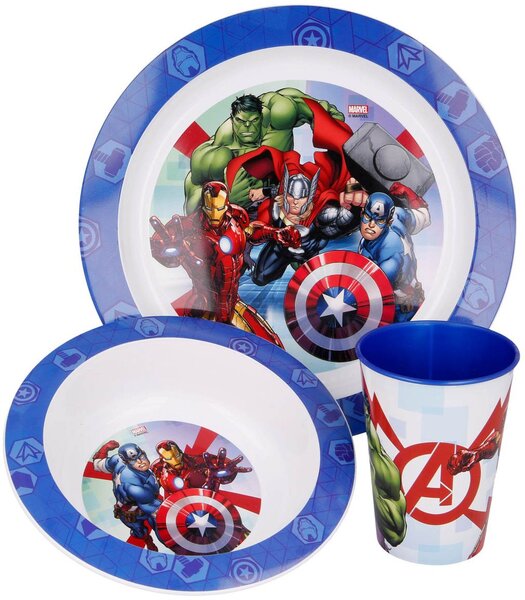 Sada plastového riadu Avengers - MARVEL - s kelímkom - 3 dielna súprava