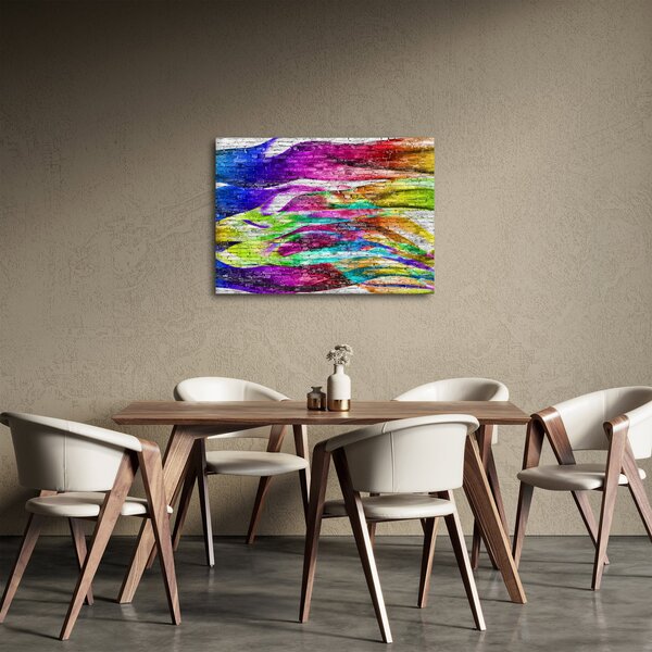 Obraz - Tehlový múr s farebnými plameňmi (70x50 cm)