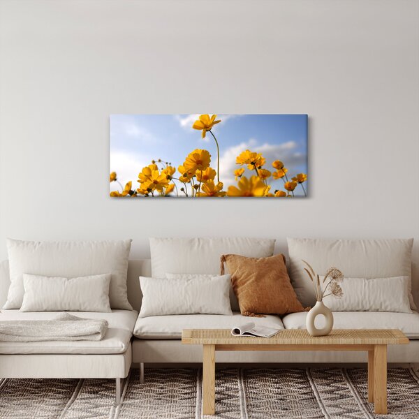 Obraz poľa s jasne žltými kvetmi (120x50 cm)