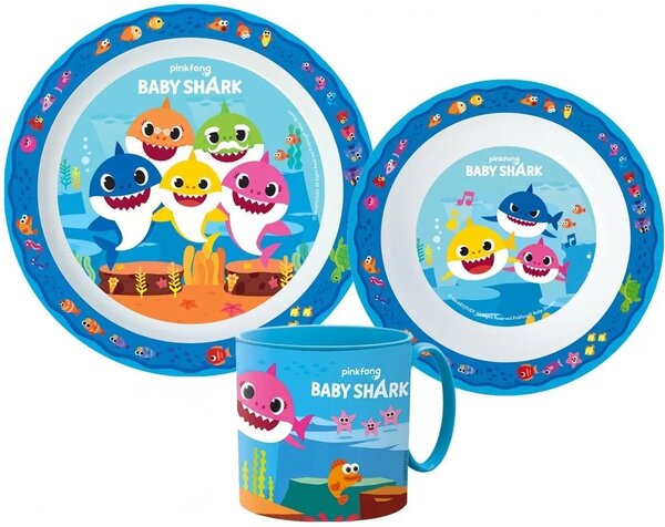 Sada plastového riadu Baby Shark s hrnčekom - 3 dielna súprava