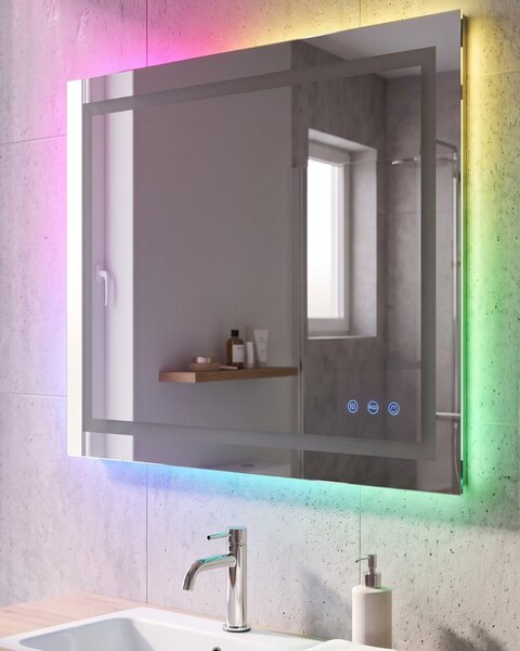 Kúpeľňové nástenné LED zrkadlo strieborné obdĺžnikové 80 x 60 cm elegantný dizajn
