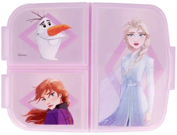 Multibox na desiatu Ľadové kráľovstvo - Frozen s 3 priehradkami a obrázkami princezien Anny, Elsy a snehuliaka Olafa