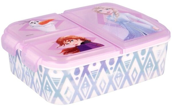 Multibox na desiatu Ľadové kráľovstvo - Frozen s 3 priehradkami a obrázkami princezien Anny, Elsy a snehuliaka Olafa