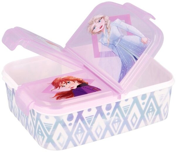 Multibox na desiatu Ľadové kráľovstvo - Frozen s 3 priehradkami a obrázkami princezien Anny, Elsy a snehuliaka Olafa
