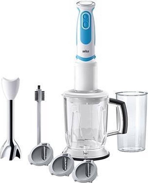 Tyčový mixér Braun MQ 5260 WHBL / 1000 W / 6 rýchlostí / 0,6 l / mäkká rukoväť / biela/modrá