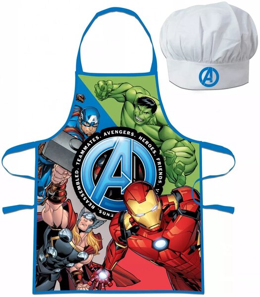 Detská / chlapčenská zástera s kuchárskou čiapkou Avengers - MARVEL - pre deti 3 - 8 rokov