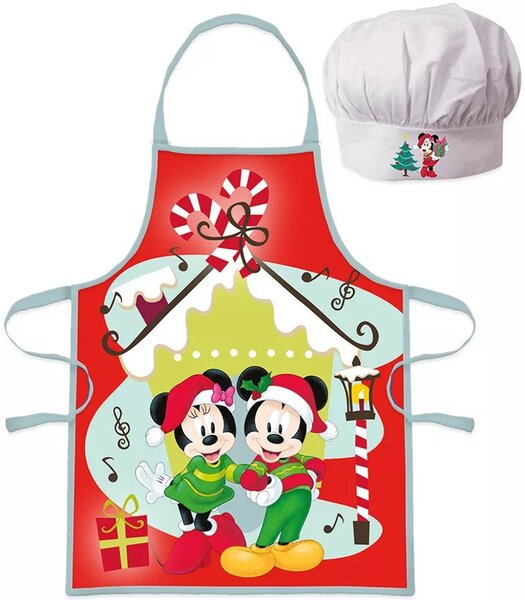 Vianočná zástera s kuchárskou čiapkou Mickey & Minnie Mouse - 2 diely - pre deti 3 - 8 rokov