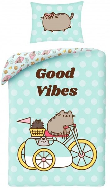 Bavlnené posteľné obliečky Pusheen - motív Good Vibes - 100% bavlna - 70 x 90 cm + 140 x 200 cm