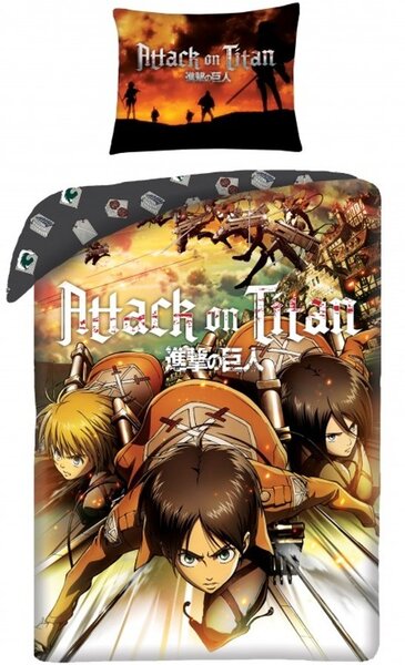 Bavlnené posteľné obliečky Útok titánov - Attack on Titan - 100% bavlna - 70 x 90 cm + 140 x 200 cm
