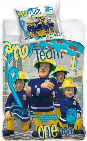 Bavlnené posteľné obliečky Požiarnik Sam - motív Team - 100% bavlna - 70 x 90 cm + 140 x 200 cm
