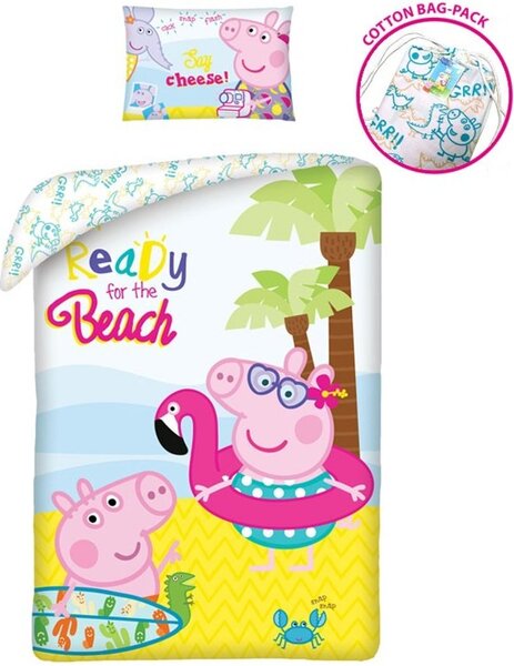 Bavlnené posteľné obliečky Prasiatko Peppa - motív Ready for The Beach - 100% bavlna - 70 x 90 cm + 140 x 200 cm