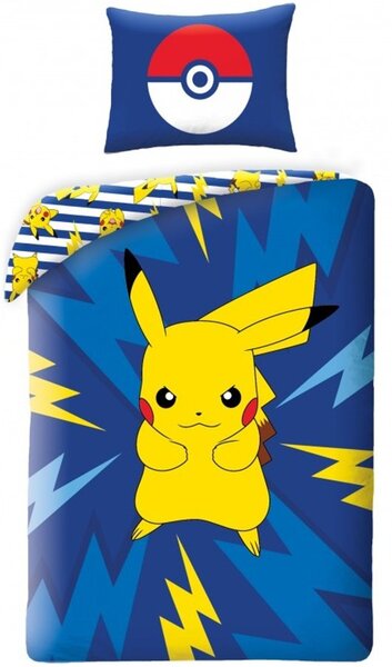 Bavlnené posteľné obliečky Pokémon Pikachu - motív Bleskový šok - 100% bavlna - 70 x 90 cm + 140 x 200 cm