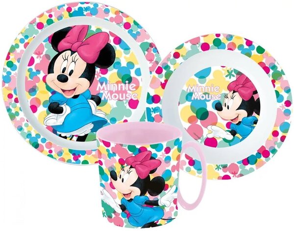 Súprava plastového riadu Minnie Mouse s veľkým hrnčekom