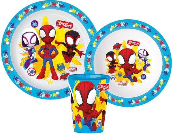 Sada plastového riadu pre deti Spidey Team s kelímkom - 3 diely