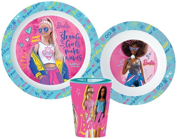 Sada plastového riadu Barbie s kelímkom - 3 diely