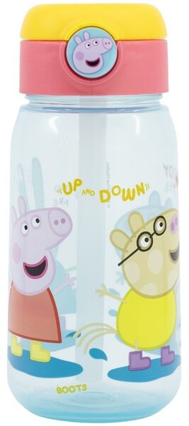 Plastová fľaša na pitie so slamkou a viečkom Prasiatko Peppa - 510 ml