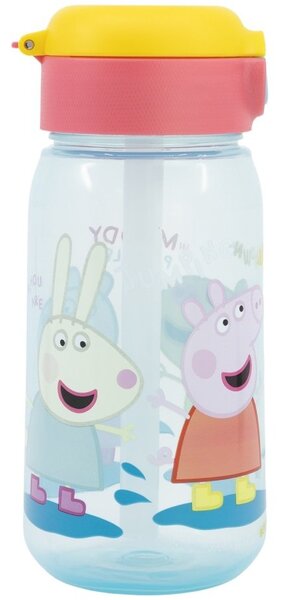 Plastová fľaša na pitie so slamkou a viečkom Prasiatko Peppa - 510 ml