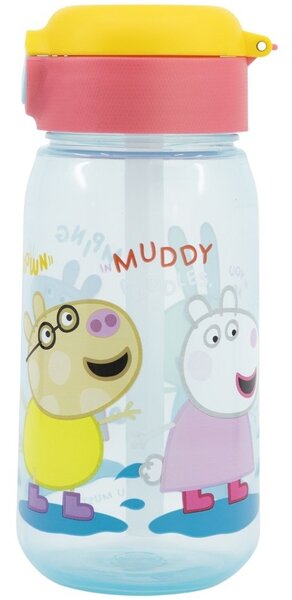 Plastová fľaša na pitie so slamkou a viečkom Prasiatko Peppa - 510 ml
