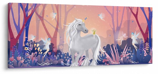 Obraz - Jednorožec v magickom lese (120x50 cm)