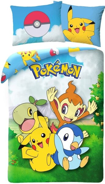 Obojstranné posteľné obliečky Pokémoni - motív Priatelia - 100% bavlna - 70 x 90 cm + 140 x 200 cm