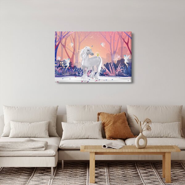 Obraz - Jednorožec v magickom lese (90x60 cm)
