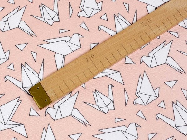 Dekoračná látka Leona LN-044 Origami vtáci na lososovom - šírka 140 cm