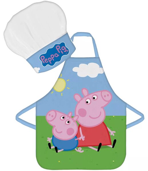 Detská zástera s kuchárskou čiapkou Prasiatka Peppa a George - súprava 2 diely
