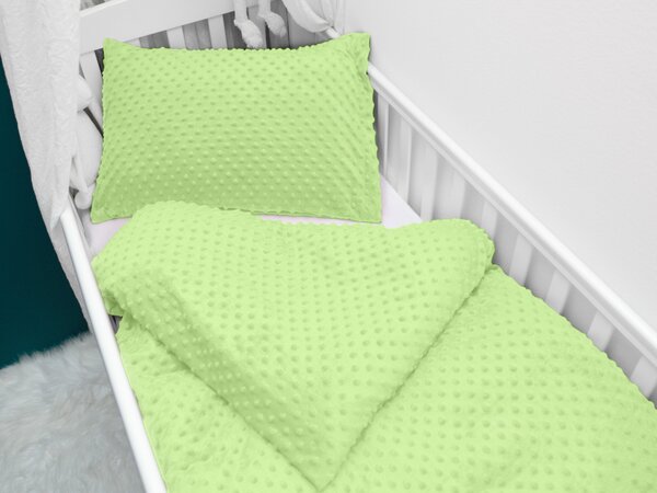 Biante Detské posteľné obliečky do postieľky Minky 3D bodky MKP-005 Pastelové svetlo zelené Do postieľky 90x120 a 40x60 cm