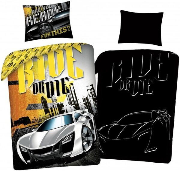 Bavlnené posteľné obliečky Rýchlo a zbesilo - Fast & Furious - so svietiacim efektom - 100% bavlna - 70 x 90 cm + 140 x 200 cm