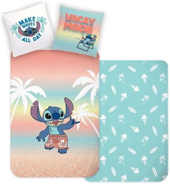 Obojstranné posteľné obliečky Lilo & Stitch - motív Dovolenkový režim - 100% bavlna - 70 x 90 cm + 140 x 200 cm