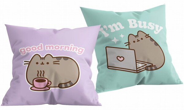 Obojstranný vankúš mačička Pusheen - motív Good morning - 40 x 40 cm