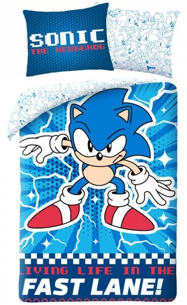 Súprava posteľnej bielizne Ježko Sonic - motív Fast lane - 100% bavlna - 70 x 90 cm + 140 x 200 cm