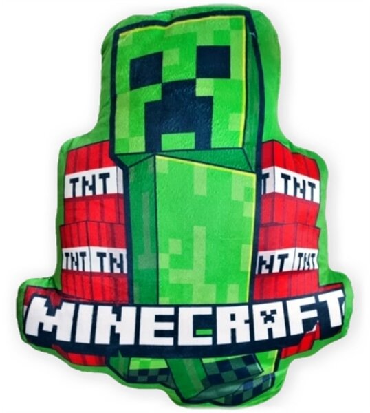 Tvarovaný 3D vankúš Minecraft - motív Creeper and TNT - 35 x 37 cm