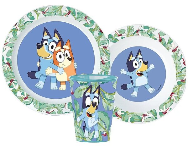 Súprava plastového riadu Bluey s kelímkom - 3 diely