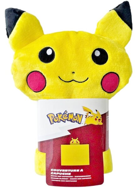 Coral fleece deka s kapucňou Pokémon Pikachu - 120 x 150 cm