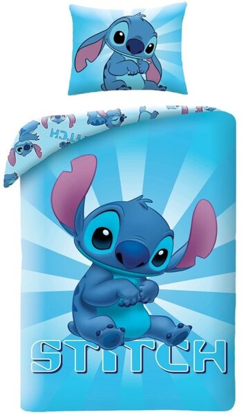 Modré bavlnené posteľné obliečky Stitch - motív z rozprávky Lilo & Stitch - 100% bavlna - 70 x 90 cm + 140 x 200 cm
