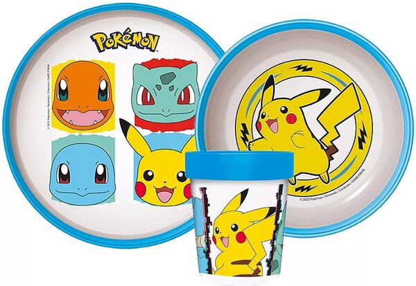 Sada plastového riadu Pokémoni s kelímkom a protišmykom - 3 diely