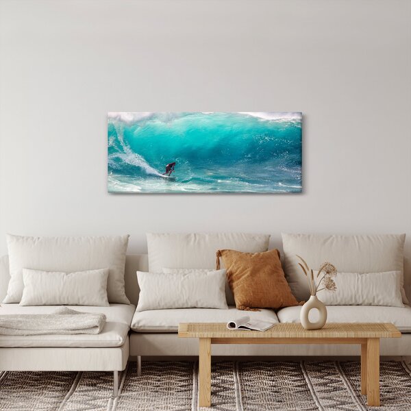 Obraz surferov vo vlnách (120x50 cm)