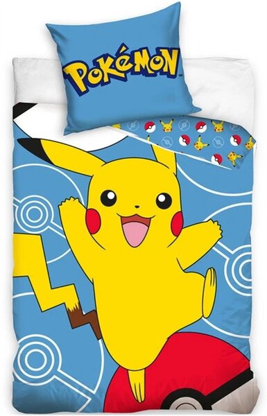 Bavlnené posteľné obliečky Pokémon Pikachu a Pokéball - 100% bavlna Renforcé - 70 x 90 cm + 140 x 200 cm