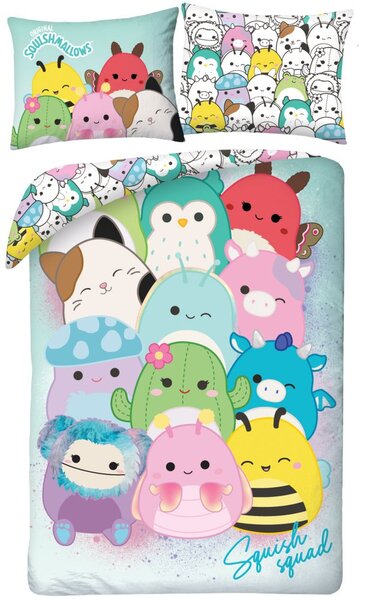 Obojstranné posteľné obliečky z mikrovlákna Squishmallows – motív Squish Squad - 70 x 90 cm + 140 x 200 cm - zipsové zapínanie