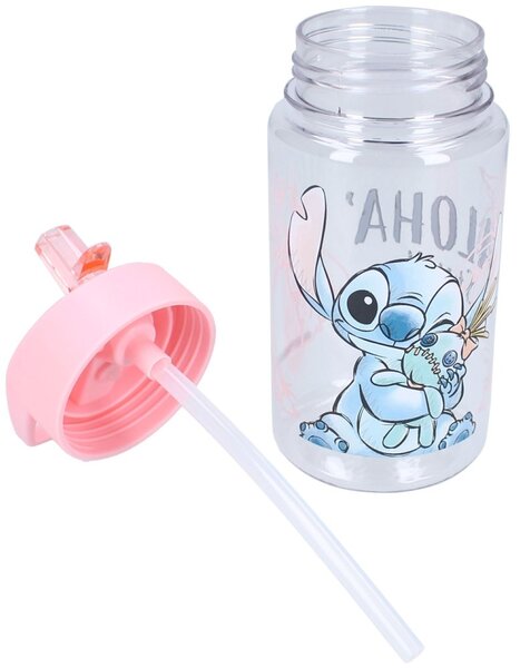 Dievčenská plastová fľaša na pitie Lilo & Stitch so slamkou - 450 ml