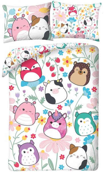 Obojstranné posteľné obliečky z mikrovlákna Squishmallows – motív Flower Friends - 70 x 90 cm + 140 x 200 cm - zipsové zapínanie
