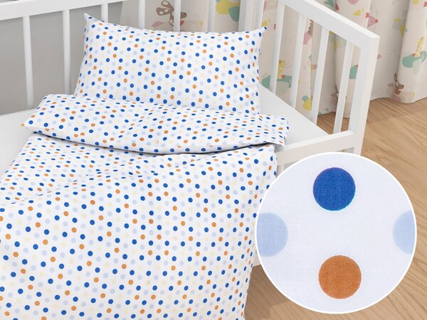 Biante Detské bavlnené posteľné obliečky do postieľky Sandra SA-120 Modré a hnedé bodky na bielom Do postieľky 90x120 a 40x60 cm