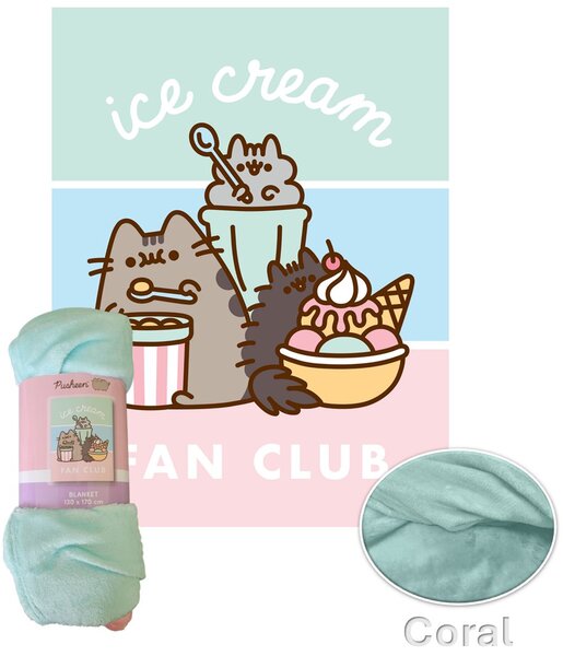 Coral fleece deka mačička Pusheen - motív Ice Cream Fan Club - 130 × 170 cm