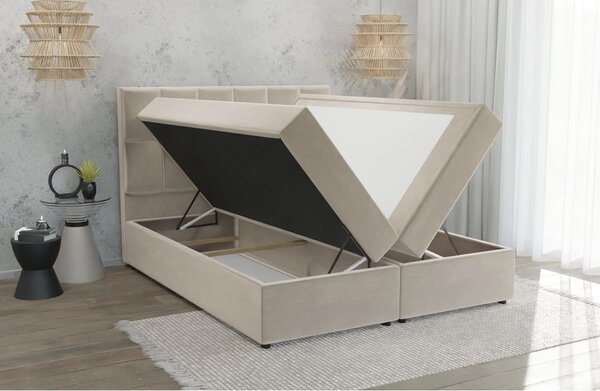 Béžová boxspring posteľ s úložným priestorom 160x200 cm Flip – Ropez