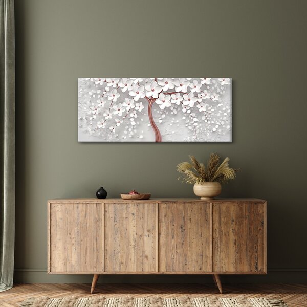 Obraz - Obraz bieleho stromu s kvetinami, rosegold (120x50 cm)